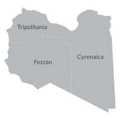 Libya map in subdivision regions. Map of Libya subdivision regions in grey color