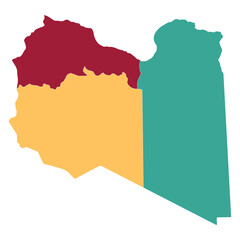 Libya map in subdivision regions. Map of Libya subdivision regions in multicolor