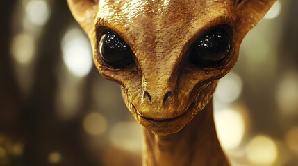 Close-up of intriguing alien creature with large eyes in natural setting