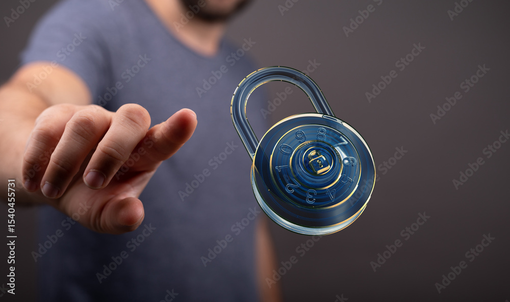 Poster secure your data. digital padlock concept. cybersecurity and online protection.