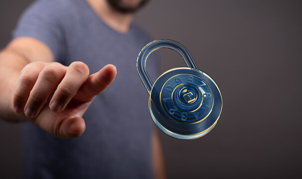 Secure your data.  Digital padlock concept.  Cybersecurity and online protection.