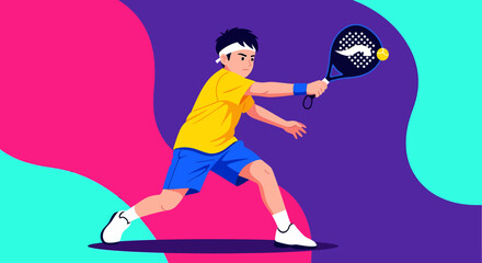 Dynamic Padel Player in Action Illustration Colorful Background
