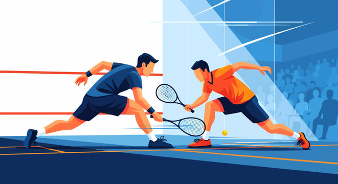Intense Squash Match Illustration Dynamic Players and Focused Action