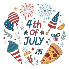 Fun 4th of July Celebration Icons &ndash; Fireworks, Food, and Patriotic Vibes
