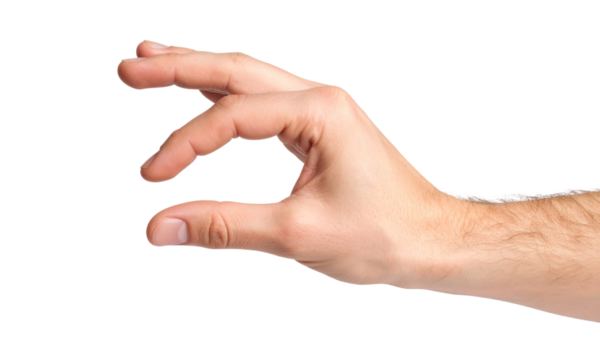 Hand gesture isolated human skin finger arm closeup male transparency background Hand making pinching gesture with fingers isolated transparency background showing closeup of male arm and skin