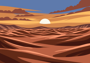 Illustration of desert dunes at sunset