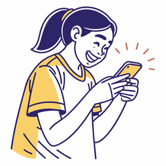 Happy girl using smartphone smiling cheerfully online communication