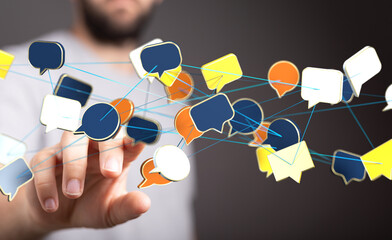 Abstract image of interconnected speech bubbles, symbolizing global communication and networking.
