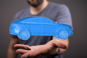 Innovative 3D car model design.  Future of auto tech.  Clean energy vehicles.