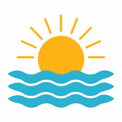 Sun-over-sea  Summer Vacation Vector Illustration AI Generated Travel Graphic on White Background