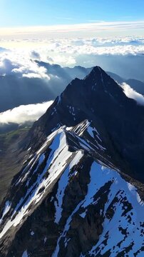 mountain landscape with blue sky, aerial view of snowy mountains