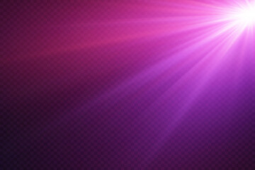 Bright spotlight rays shine, light effect flare.