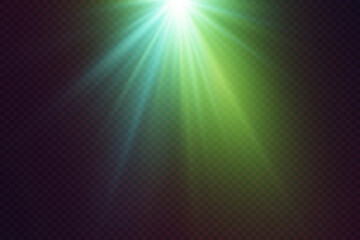 Bright spotlight rays shine, light effect flare.