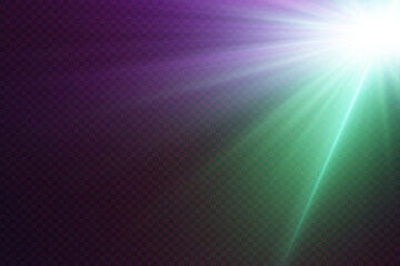 Bright spotlight rays shine, light effect flare.