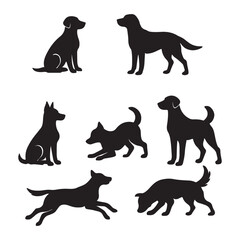 set of dogs silhouettes