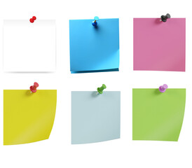 colorful sticky notes - set of note papers with pins - 壁に画鋲で貼ったカラフルなメモのテクスチャー