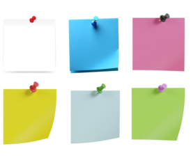 colorful sticky notes - set of note papers with pins - 壁に画鋲で貼ったカラフルなメモのテクスチャー