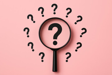 Fototapeta na wymiar Curiosity drives the search for clarity as focus sharpens on key questions under a magnifying glass