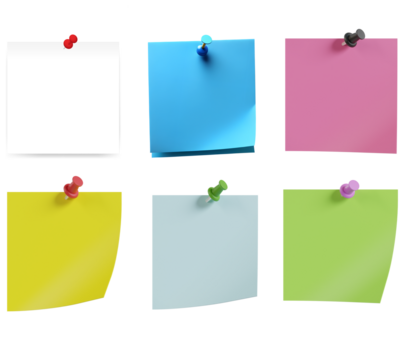 colorful sticky notes - set of note papers with pins - 壁に画鋲で貼ったカラフルなメモのテクスチャー