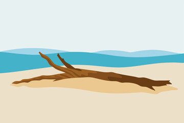 Oceanside Driftwood A Coastal Log on Sandy Beach