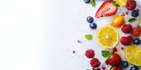 Colorful Fresh Fruits: A vibrant array of fresh, colorful fruits artfully arranged in a visually stunning display, capturing the essence of health and natural deliciousness.
