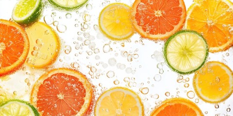 Citrus Burst: A vibrant array of citrus fruit slices dance in sparkling water, offering a refreshing and visually appealing experience. 