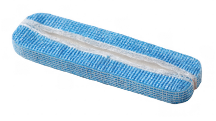 Wound care dressing isolated on transparent background, featuring a blue fabric exterior and absorbent inner pad, ideal for medical and healthcare applications