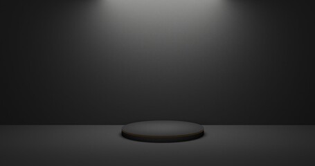 Black Round Podium under Studio Spotlight for Product Display Presentation 3D Render