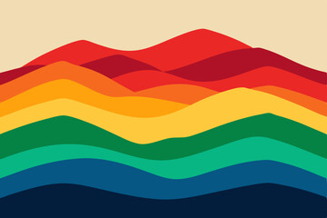 Vibrant Rainbow Mountain Landscape Abstract Colorful Hills Illustration