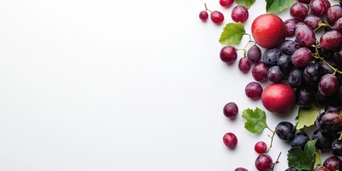 Vibrant Fruit Still Life: A fresh array of ripe grapes and plums arranged on a table creating a visually stunning display of nature's bounty, inviting culinary delight.