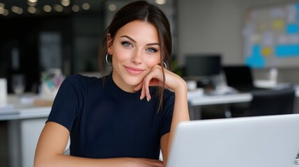 Businesswoman working productively at her desk in the office