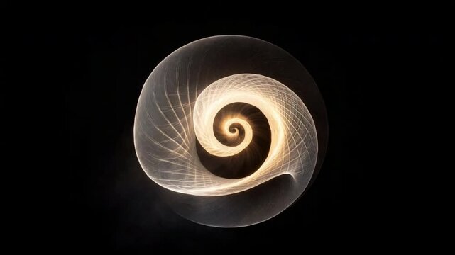 Cosmic Swirl: An abstract spiral gracefully spirals within a sphere against a backdrop of deep space. This image embodies infinite space and celestial patterns.