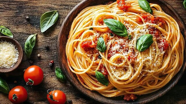 classic pasta with basilico zoom in video