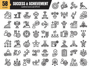 Success and achievement set of web icons in line style.Successful business development linear icon collection.Vector illustration