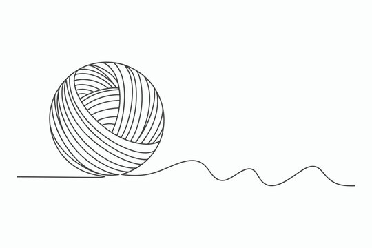 Single line drawing of yarn ball and thread