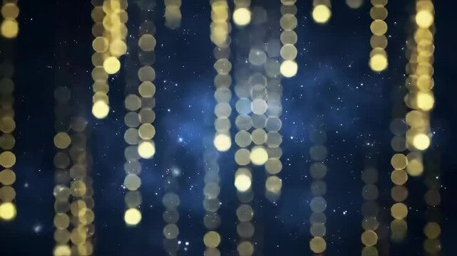 Dark navy abstract background with golden animated bokeh, motion design video - Fundo abstrato azul marinho escuro com bokeh dourado animado