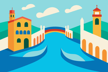 Charming Italian Cityscape Canal, Bridge, and Architecture Illustration