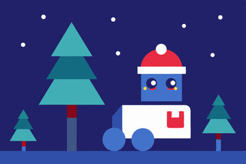 a delivery robot wearing a santa hat rolling down .svg