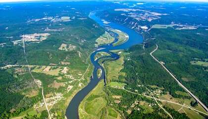 Aerial River Bend Landscape.