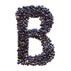 Alphabet of coffee beans isolated on a white background. Letter B