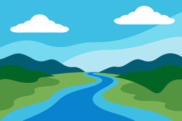 Obraz premium Serene River Landscape A Peaceful Nature Illustration