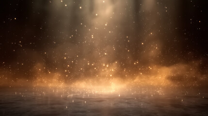 Naklejka premium Bright golden particles and mist rise from the ground in a soft glowing ambiance