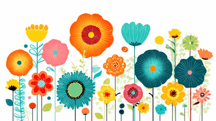 Abstract decorative composition with colorful flowers and floral elements