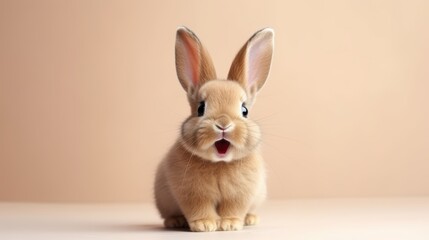 Obraz premium cute animal pet rabbit or bunny brown color smiling and laughing isolated with copy space for easter background, rabbit, animal, pet, cute, fur, ear, mammal, background, celebration, generate by AI