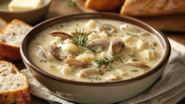 hearty clam chowder with fresh bread video