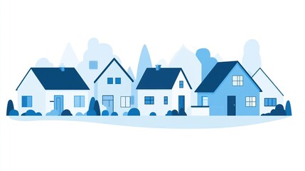 Cartoon Neighborhood with Uniform Houses