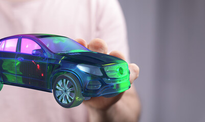 Innovative technology, holographic car, future of driving, digital vehicle, automotive design, car innovation, 3D model, virtual reality, augmented reality