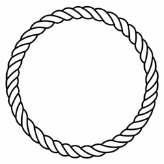 Round rope frame in black and white. Nautical twisted cord circle border for logo, badge, text,invitation, label, or marine-themed design. Hand drawn vector outline. © Rustanto