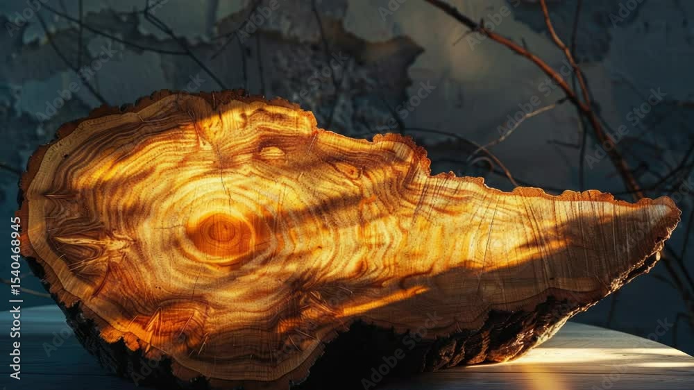 Poster A tree trunk with a single light source shining on it, perfect for dark or nighttime scenes