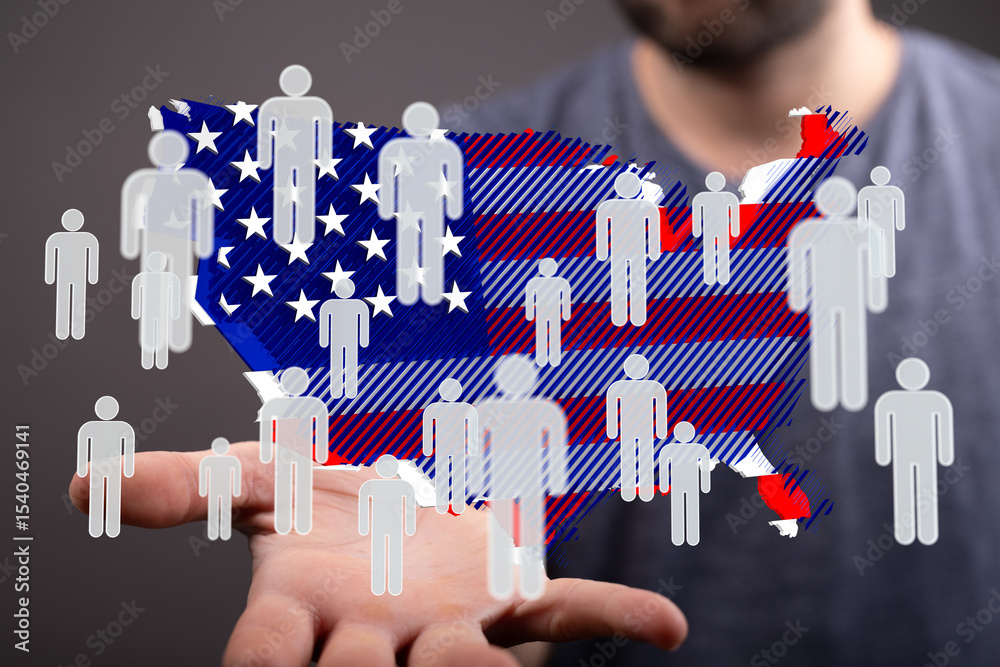 Poster visual representation of the us population, highlighting connection and community.